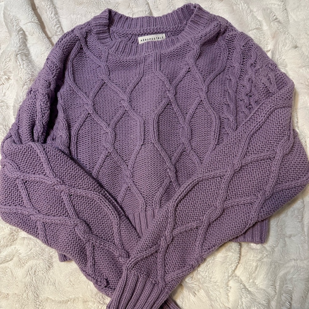 Aéropostale purple cable-knit pullover‎ sweater women's XS crew neck
